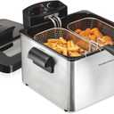 Hamilton Beach Electric Deep Fryer with 2 Baskets and Lid, 4.5 Liters / 19 Cups Oil Capacity, Temperature Control, View Window, Professional Style, 1800 Watts, Stainless Steel (35036)