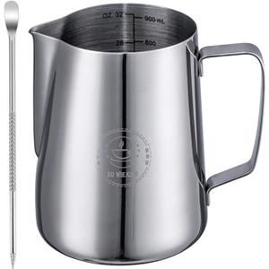 Milk Frothing Pitcher 32oz,Espresso Steaming Pitchers 900ml,Espresso Machine Accessories,Milk Frother Cup 32 Oz,Coffee Cappuccino Latte Art,Stainless Steel Jug