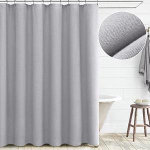 Awellife Grey Shower Curtain Linen Textured Boho Farmhouse Shower Curtains for Bathroom Fabric Liner 72 x 72 Inch