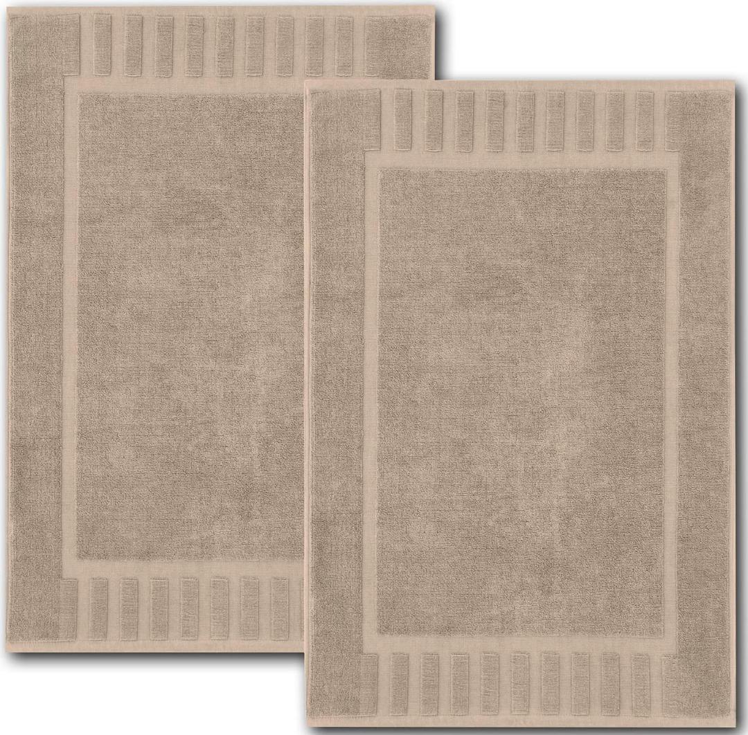 White Classic Luxury Bath Mat Floor Towel Set - Absorbent Cotton Hotel Spa Shower/Bathtub Mats [Not a Bathroom Rug] 22"x34" | 2 Pack | Taupe