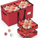 Christmas Ornament Storage Box with 8 Stackable Trays, Holds 128 Ornaments, Foldable Vertical Organizer with 2 Pockets, 600D Oxford Fabric, for Closet Attic Basement Storage (Red + Black)