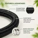 Pond Hose 1"ID × 50ft Black Corrugated Flexible Pump Tubing & 2 Clamps