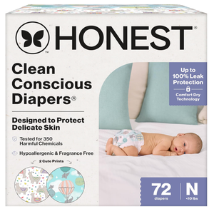 The Honest Company Comfort Dry Disposable Diapers for Sensitive Skin, Hypoallergenic, Above It All + All the Alpacas, Club Box Size Newborn 72 Count