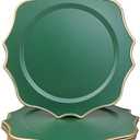 Omuriko Green Chargers for Dinner Plates, 13 Inch Scalloped Plastic Decorative Table Charger Service Plates Set of 6 for Wedding, Holiday, Thanksgivng, Christmas