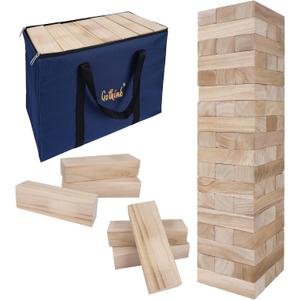 GOTHINK Giant Tumble Tower Game, Large Tumbling Tower Stacking to Over 5 FT 54pcs Wooden Jumbo Blocks for Outside Yard Games with Carry Case Timber Stacking Game Night Toy Gift for Kids Adults Family