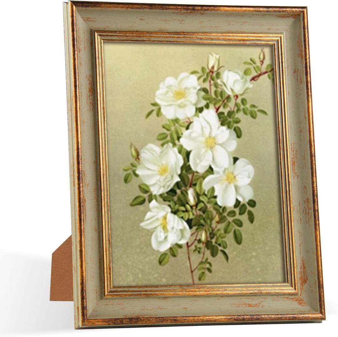 8x10 Picture Frame Vintage Retro Picture Frames with Antique Green Gold Edge Line 8 by 10 Photo Frame Wall Hang Tabletop Display Christmas Birthday Gifts for Women Mom Grandma