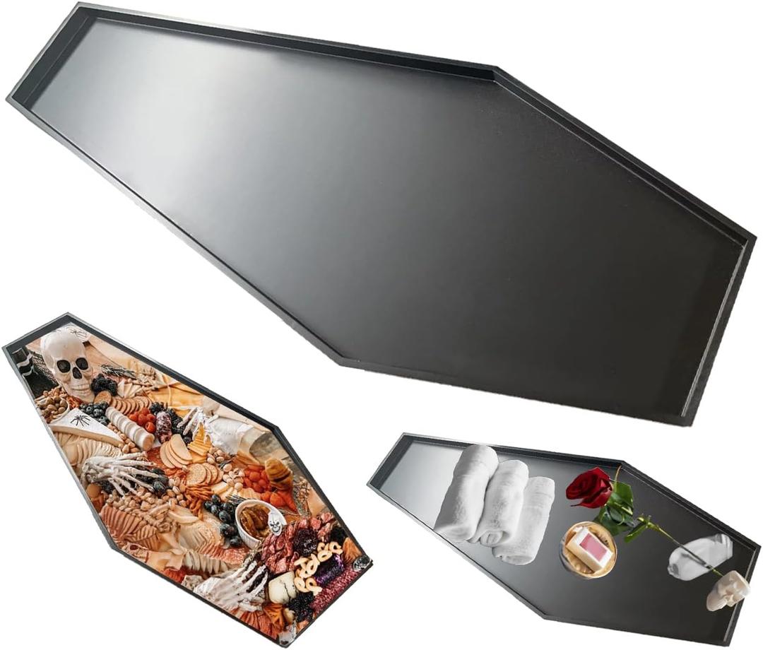 32'' Large Coffin Halloween Charcuterie Board with No-Spill Food Raised Edge for Party Food Serving Decor, Big Coffin Tray for Skeleton Dishes Decorations, As Coffin Bath Tray,1pcs