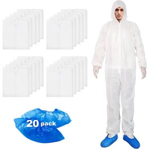 ETERNA Hazmat Suits- 20 Pack Disposable Protective Coveralls with Hood, Zipper, Elastic Wrists, Shoe Covers for Men & Women, Shield from Dirt, Dust, Paint (White, X-Large)