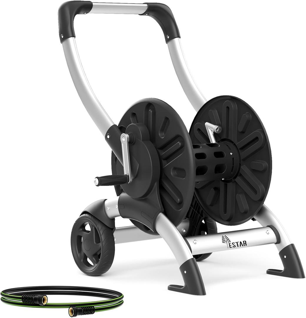 Upgrade Hose Reel Cart, Holds 200 Feet of 5/8" Hose, Hose Reel Cart With Effort-saving Hand Crank,2 Wheels,Heavy Duty Freestanding Water Hose Reels for Outside Garden Lawn Yard Outdoor