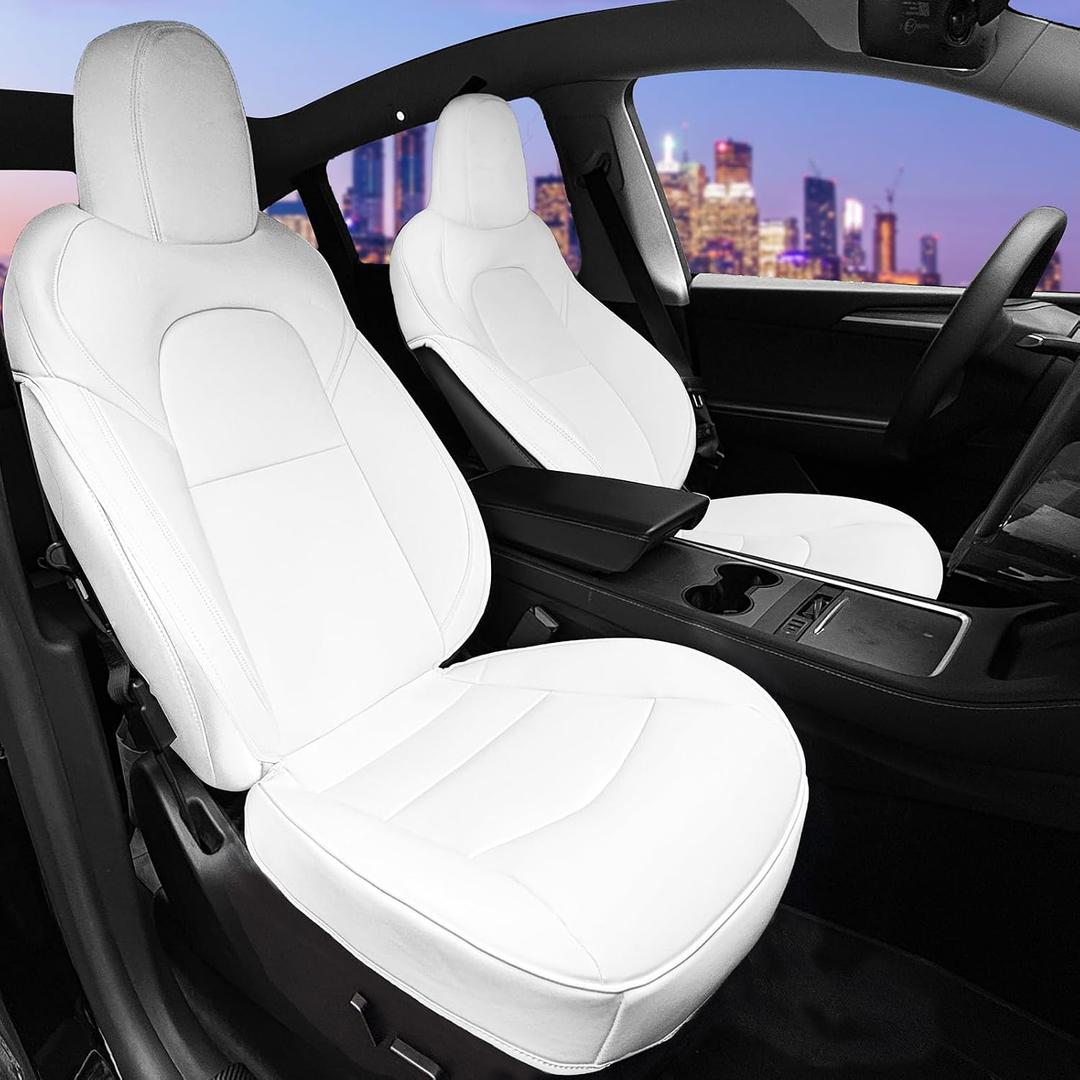 Car Seat Cover Front 2Pcs Full Set Nappa Leather, Compatible with Tesla Model Y/3 Car Seat Bottom Protector, Waterproof for 2020 2021 2022 2023 2024 Model Y/3 Accessories