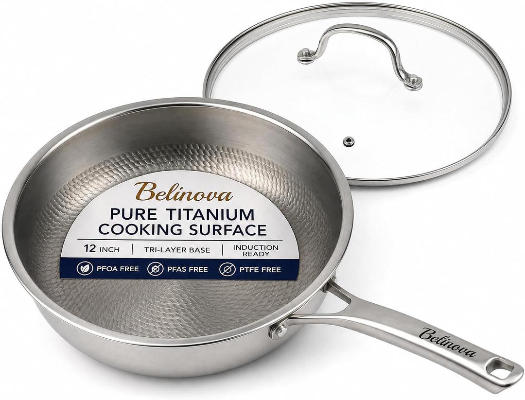 Titanium Frying Pan 12 Inch, Pure Titanium Skillet, Uncoated, Oven Safe