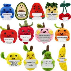 Gkuzus 13Pcs Positive Fruit Potato Mini Crochet Animals Emotional Cheer Up Support Doll Cute Toy with Inspirational Card Good Luck Encouragement Gifts for Birthday Holiday Party Christmas