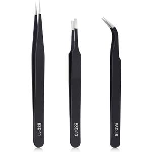 3PCS Precision Tweezers Set, Upgraded Anti-Static Stainless Steel of Tweezers, for Electronics, Soldering, Laboratory Work, Jewelry-Making, Model, Craft