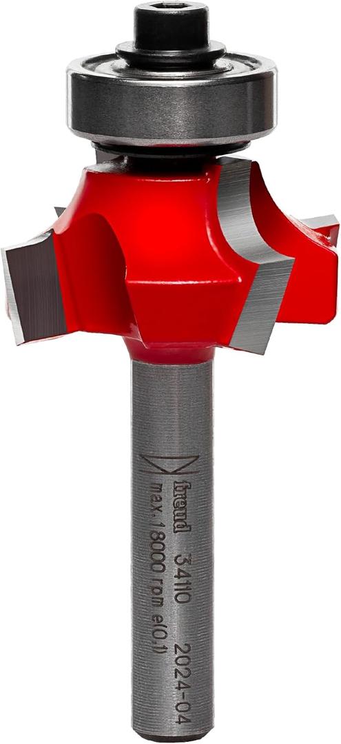 Freud Quadra-Cut Radius Rounding Over Bit with Perma-Shield Coating for Flawless Finish - 4 Cutters, 1/4" Shank Dia., 1/4" Radius, 2-3/16" Length - 34-110