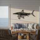 LIFFY Metal Shark Wall Decor, 36 Inch Large Fish Wall Art with Glass Accents, Hanging Ocean Theme Artworks Sculpture Decorations for Indoor Outdoor, Unique Nature Gift for Sharks Lover