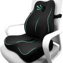 JIPORIER Seat Cushion & Lumbar Support Pillow Set for Office Chair, Ergonomic Pillow for Sciatica Pain Relief, Memory Foam Back Support Pillow & Chair Cushion for Car seat, Desk Chair (Black)
