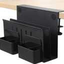 MAXECHO Desk Side Storage, Under Desk Laptop Mount, Table Side Hanging File Organizer, No Drill Clamp On Cable Management Tray, Laptop Holder with Magnetic Pen Holder for Office and Home, Load 22 Lbs (Black)