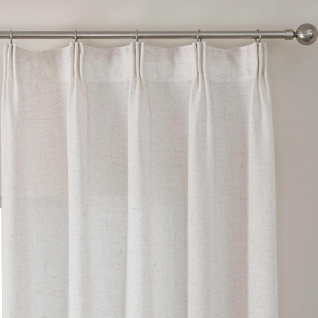 Ivory Linen Semi Sheer Curtains 84 Inches Long, Flax Light Filtering Drapes for Living Room Bedroom, White Oatmeal Window Treatments, Farmhouse Pinch Pleat Curtain with Hooks Ivory Linen Semi Sheer Curtains 84 Inches Long, Flax Light Filtering Drapes for Living Room Bedroom, White Oatmeal Window Treatments, Farmhouse Pinch Pleat Curtain with Hooks