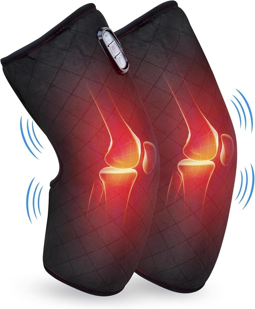COMFIER Plug-in Heated Knee Massager with Vibration & Heat, Wrap-Around Knee Heating Pad Pair(Connected Design), Knee Warmers for Men Women Seniors, FSA Eligible HSA,Mothers Day Gifts for Mom Dad (Black)