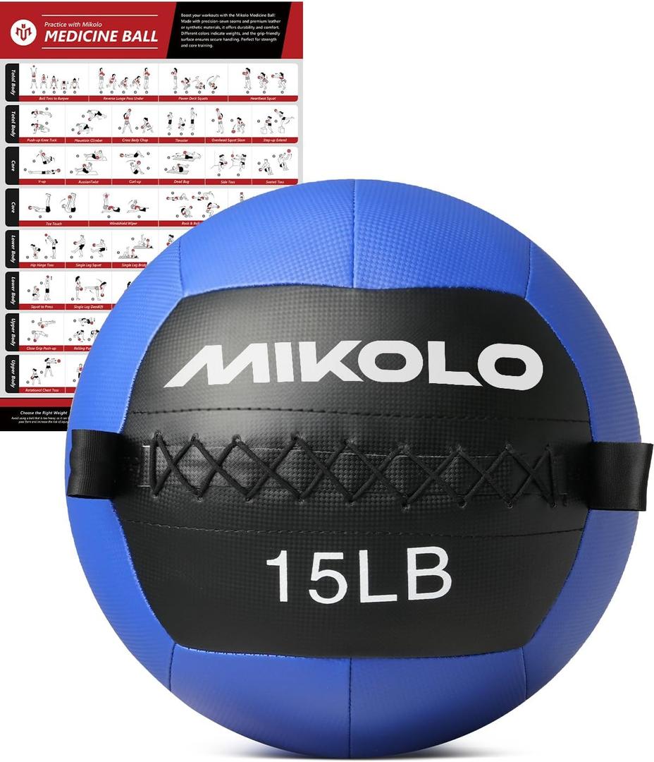 Mikolo Medicine Ball, Wall Ball,Soft Medicine Ball Set,Slam Ball for Core Training, Strength Workouts -Multi-Weight 10lbs 20lbs Exercise Balls for Home Gym, Functional Fitness (15LB)