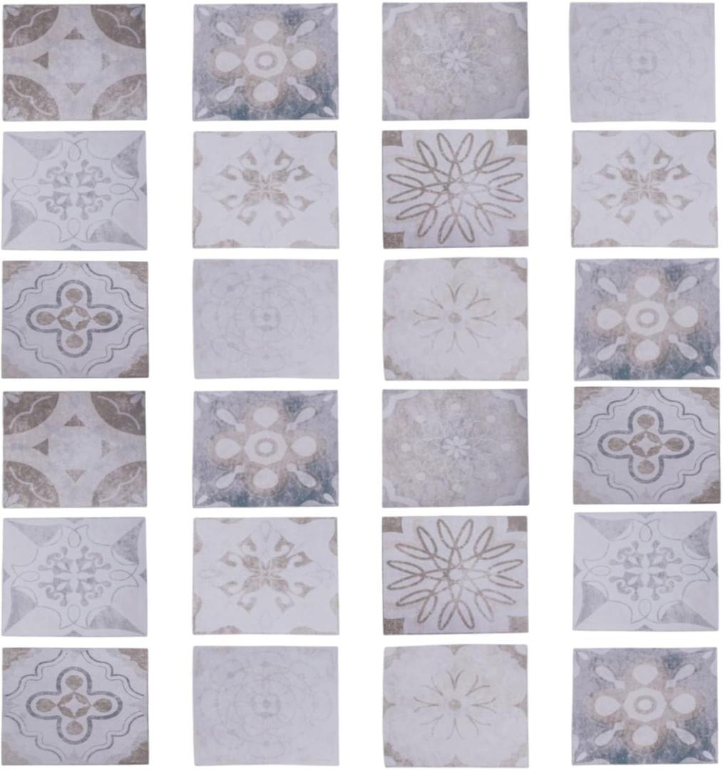 Generic 24Pcs European Style Tile Kitchen Bathroom Waterproof & Oil Proof PVC Tile Sticker Decoration - Retro Moroccan Style - DIY Wall Stickers for Bathroom/Kitchen - Black, Geometric