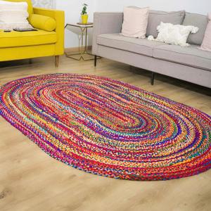 RAJRANG Multicolor Chindi Rug 5'x 8' Braided Oval Hand Woven Reversible Farmhouse Boho Large Area Rugs