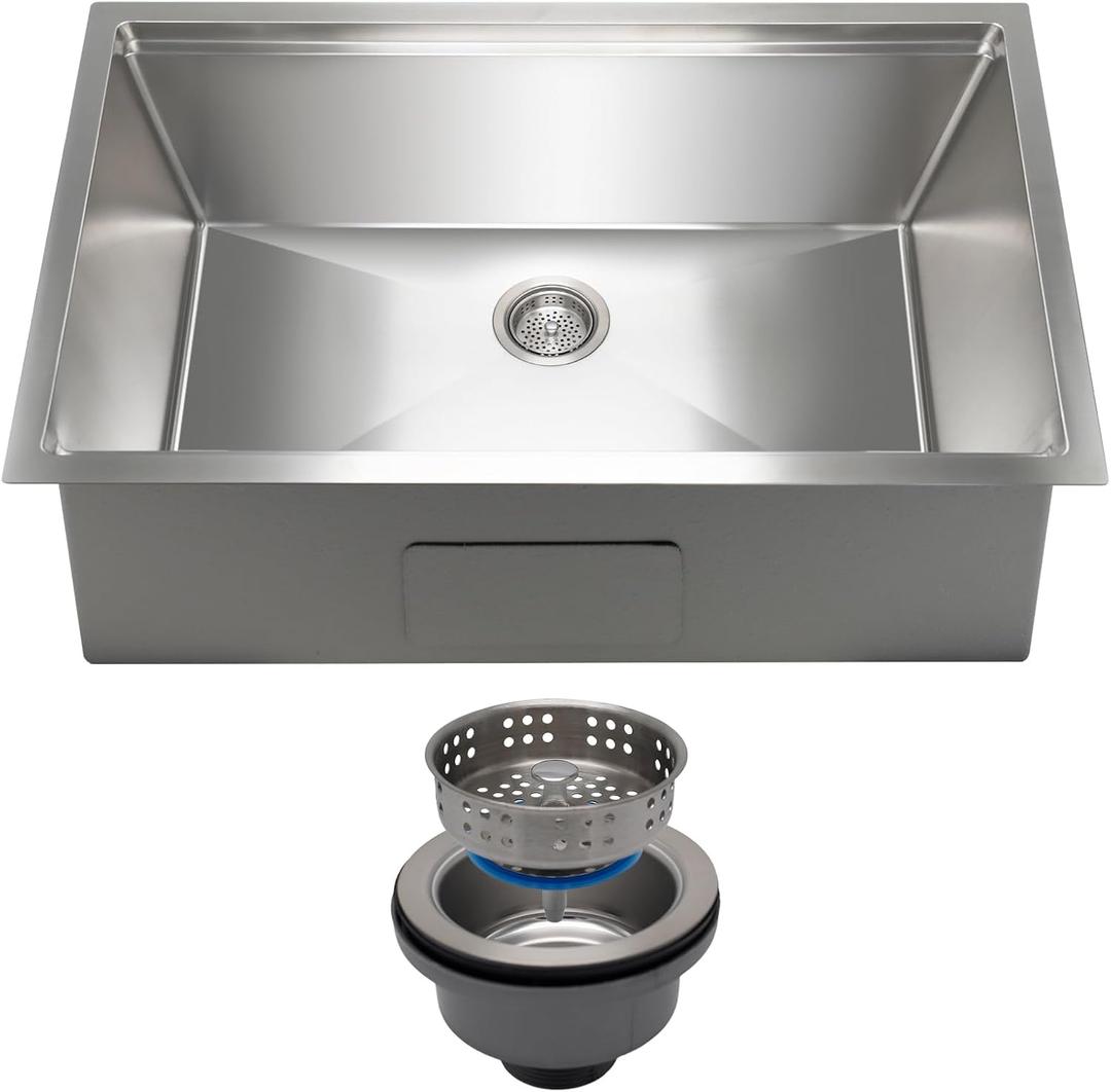 30 Inch Undermount Kitchen Sink  11 Gauge (3mm) Stainless Steel, Single Bowl with Integrated Ledge, Superior Drain Design (30" x 19" x 10" Undermount Sink Only)