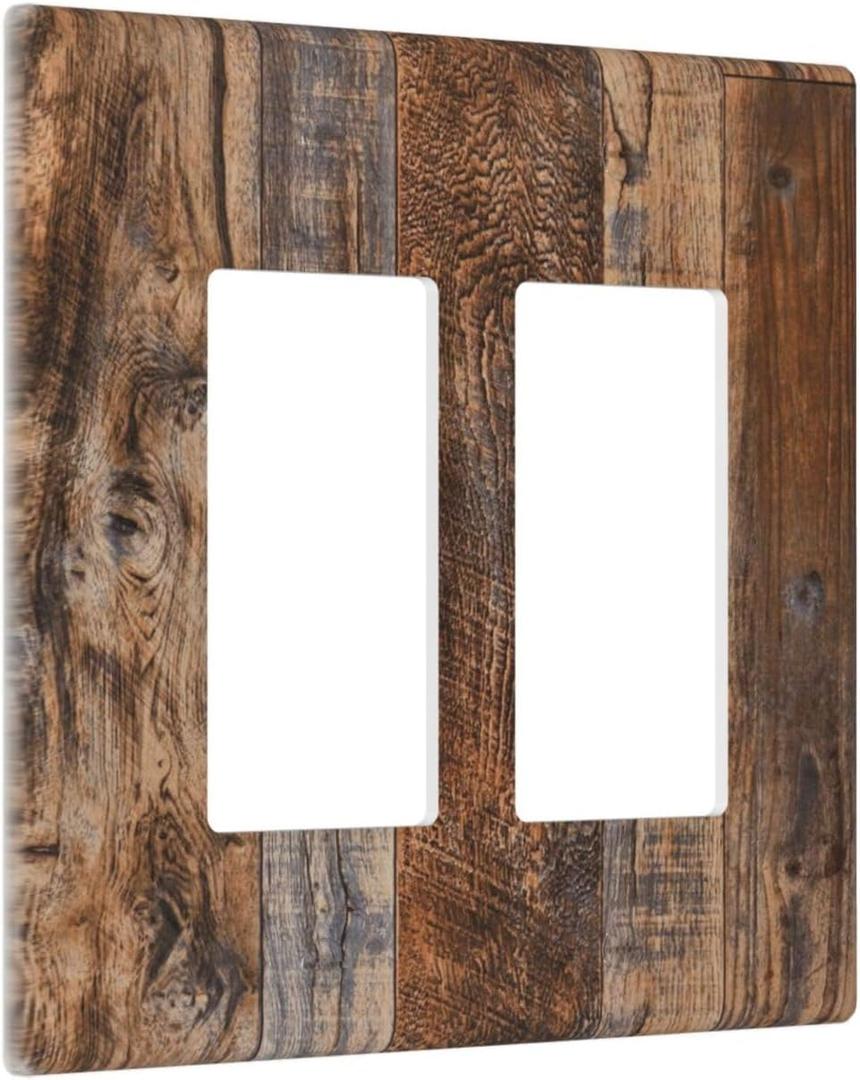 Decorative Outlet Covers Vintage Brown Wood Plank Texture 2 Gang Light Switch Cover Plate Double Rocker Wall Plate Switch Plate Covers Faceplate for Farmhouse Bedroom Home Decor