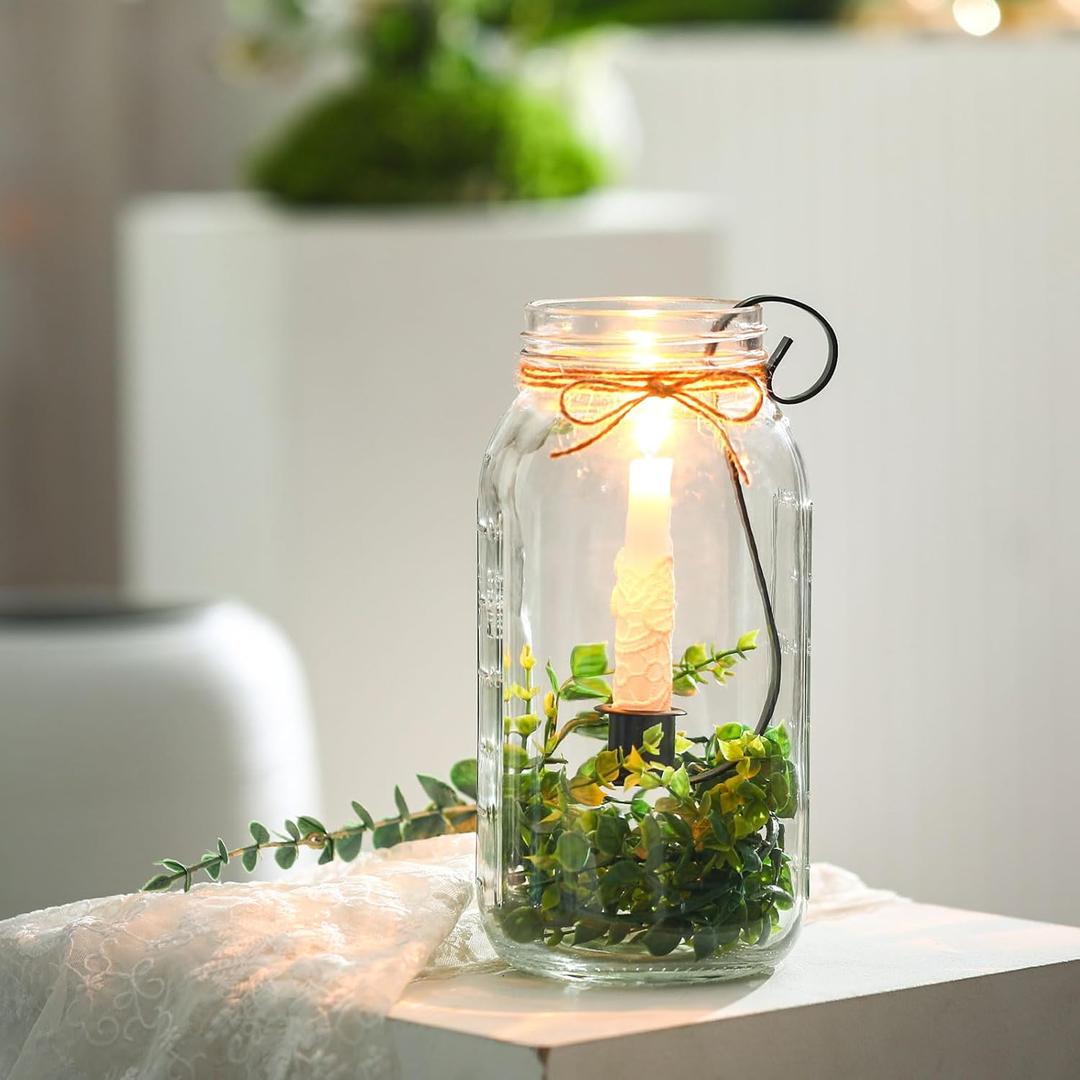 2 Pcs Mason Jar Candle Holder Farmhouse Hook Taper Candle Holder Insert Iron Vintage Rustic Christmas Decor Wedding Table Centerpiece Fits 2 Qt Jar Glass Vases for Rustic Fall Home Decor Outdoor