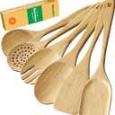 Riveira Brown Bamboo Wooden Cooking Utensils Set of 6 Natural Bamboo Wooden Spoons, Spatula, Non-Toxic, Heat-Resistant, Eco-Friendly