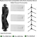 Replacement Part for iHome AutoVac Nova S1 Pro Robot Vacuum Accessories | Parts # iHRVS1PRO-3BLK, iHRVS1-3BLKS, iHRV9-BLKS | Include 1 Main Brush+6 Side Brushes+3 Filters