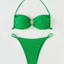 WDIRARA Women's Ruched Ring Halter Bikini Swimsuit Two Piece Tie Back Bathing Suits (Green, S)