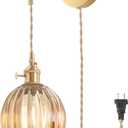 Vintage Wall Sconce Wall Lamp with Amber Tulip Glass Shade Hanging Wall Sconce with 4.9FT Plug in Cord, Modern Wall Lamp Fixtures Decor for Bedside Bedroom Indoor Doorway