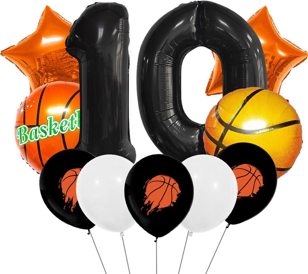 11Pcs Basketball Themed 10th Birthday Party Balloons, Black Number Balloon 10,Basketball Balloons Happy 10th Birthday,10th Birthday Basketball Theme Party Supplies Foil Mylar Balloons Latex Balloonor