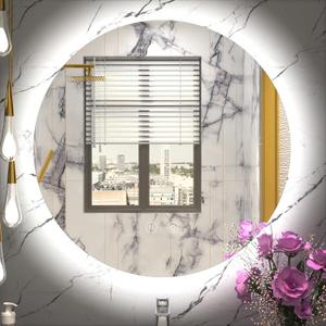LED Bathroom Mirror 24 Inch, 3 Color Temperatures (3000K/4500K/6000K), Dimmable Backlight, Anti-Fog, 5MM HD Glass, CRI 90+, Round Vanity Mirror with Light