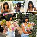 Bob Wig with Bangs Human Hair HD Lace Hairline Short Black Bob Wigs Wear and Go Glueless Wigs for Black Women 200% Density 10Inch