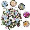 24 Inch Spring Wreaths for Front Door, Spring Wreath,Blue Hydrangea Wreath,Large Spring Summer Door Wreaths for Front Door Outside All Season Home Decor (Blue)