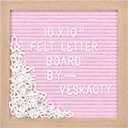 Felt Letter Board with 294 Letters, Numbers & Symbols - 10 x 10 inch Changeable Message Board with Wooden Frame Wall Mount Hook, Pink & Wood
