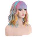14 Inches Rainbow Wig Short Wavy Pastel Wig with Bangs Multi Color Wigs for Women Girls Heat Resistant Synthetic Cosplay Costume Wigs