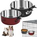 2 Pack Kennel Bowls Mountable Stainless Steel Crate Bowls for Dogs No Spill Hanging Kennel Water Feeder with Clamp Holder 2 Sizes7.08x2.83,6.3x2.63 Black Red