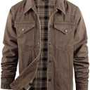 Flygo Mens Flannel Lined Denim Jacket Snap Cowboy Cut Western Classic Slim Fit Vintage Heavy Duty Jacket Trucker Coat (Medium, Brown)