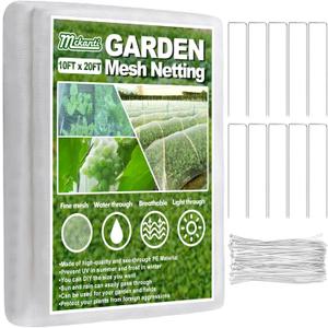 Mckanti 10x20FT Garden Mesh Netting, Fine Plant Covers with 50Pcs Cable Ties & 10Pcs Garden Nails, Garden Bed Netting Cover for Plants Vegetables Garden Row Greenhouse Patio Barrier Net