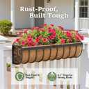 VOXOR Railing Planter Boxes, 24 Inch Window Boxes Planters, Balcony Planters with Adjustable Brackets & Coco Liner & Support Rod for Outdoor Fence, Deck, Porch, and Patio Gardening, 2 Pack