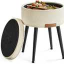 VASAGLE EKHO Collection - Storage Ottoman, Vanity Chair Stool, Synthetic Leather with Stitching, Mid-Century Modern, Round Storage Seat with Steel Legs, Loads 330 lb, Cream White ULOM005W01