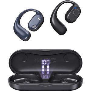 Open Ear Earbuds, Powerful Sound Sports Headphones with Clear Call, 40Hrs PlaytimeBluetooth 5.3 Headphones with Smart Digital Display Design IPX6 Waterproof Fit for Running, Gym, Workout (Black)