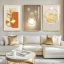 Framed Modern Luxury Gold Large Wall Art for Living Room, Set of 3 Piece Contemporary Paintings Artwork for Walls, Golden Prints with Gold Frame, Big Pictures for Hallway Office Wall Decor 24x36 Inch