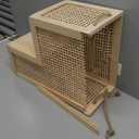SHCMSADO Wood Stair Basket with Handles,Wicker Step Storage Basket -Natural