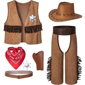 Cowboy Costume for Boys 7pcs Set Kids Dress Up Birthday Party Halloween Cosplay 3-11 Years (Style-5)