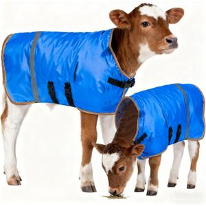 Fleece-Lined Calf Coat  150g Insulated Winter Jacket for Calves & Goats  Blue/Gold  2-Pack