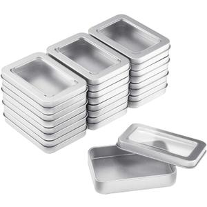 TecUnite 24 Pieces Tin Box Metal Tins with Lids Clear Top Empty Mini Portable Small Storage Tins Case for Home Candles, Candies, Gifts, Balms and Treasures, 3.4x2.4x0.8 Inch, Silver